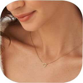 NOKMIT 14K Gold Necklace for Women Girls Dainty Gold Cute Cubic Zirconia Sister Pendant Necklace Interlocking Choker Necklace Circles Paperclip Heart Sun Moon Charm Jewelry Gifts for Her
