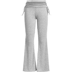 Milumia Women's Ruched Drawstring Flare Leggings Y2K Fold Over Bell Bottom Bootcut Yoga Pants