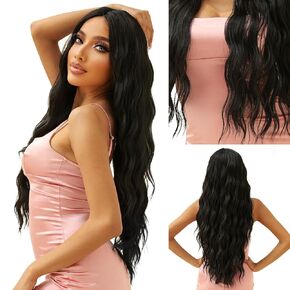 Kikone Body Wave Lace Front Wigs Hair for Black Women Pre Plucked 180% Density 28 Inch 5x2 Transparent Lace Simulated Human Hair Wigs Black Deep Wave Wig Wig with Baby Hair Wear and Go Glueless Wigs