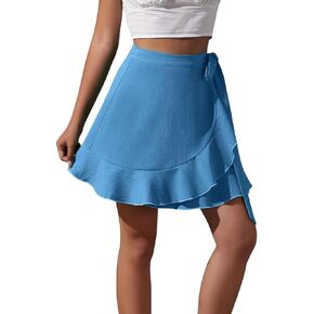ATHX Women's Cute Ruffle Adjustable Self Tie High Waist Flowy Trendy Mini Short Skirt
