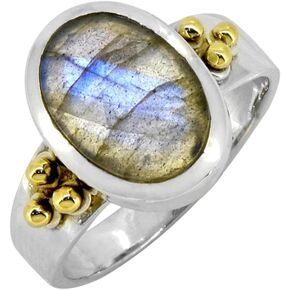 YoTreasure Rainbow Moonstone Labradorite Ring 925 Sterling Silver With Brass Accents