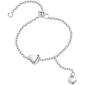 Heart Chain Promise Engagement Ring for Women Girls 925 Silver Plated Adjustable Cute Love Charms Drop Statement Expandable Finger Rings Comfort Fit Fashion Chic Jewelry Gift