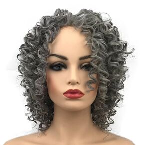Wiginway Lace Front Wigs Short Grey-white Curly Wig Color Naturally Synthetic Heat Resistant