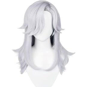 Cyno Sumeru Genshin Cosplay Wig Women Long Layered Silver White Hair in Kuwait
