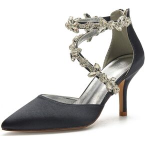 Anna's Bridal Women's Pointed Toe High Heels Pumps Ankle Strap Rhinestones Satin Heels Wedding Shoes for Bride Prom Party Dress Shoes Sandals in Kuwait