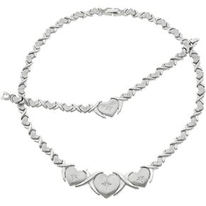 Bling Bling NY Women's ANTI-TARNISH Stainless Steel Big Heart Claddagh XOXO Necklace Stampato Hugs & Kisses Necklace and Bracelet Set Love Hearts Relationship Set 18 inches