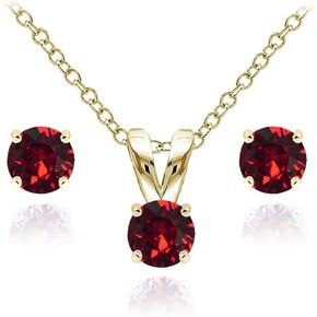 B. BRILLIANT Small Necklace and Earrings Set in Yellow Gold Flashed Sterling Silver Dainty Crystal Solitaire Pendant & Earring Birthstone Jewelry Set for Women Girls Bridesmaids