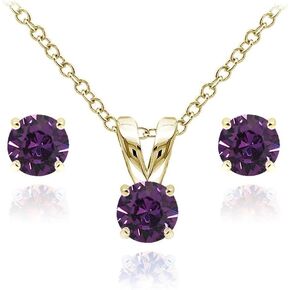 B. BRILLIANT Small Necklace and Earrings Set in Yellow Gold Flashed Sterling Silver Dainty Crystal Solitaire Pendant & Earring Birthstone Jewelry Set for Women Girls Bridesmaids