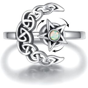 Fidget Spinner Anxiety Rings for Women: Sterling Silver Moon Star Lotus Ring Stress Relieving Calm Ring Jewelry Gifts for Daughter