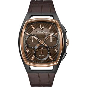 Bulova Men's CURV Chronograph Brown Leather Strap Watch | 41.65mm | 98A264