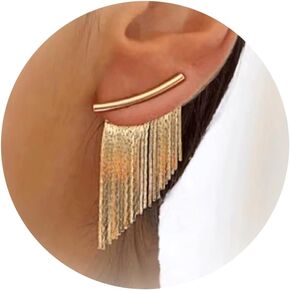 Gold Silver Tassel Earrings for Women Girls Long Statement Ear Jackets Earrings Trendy Front Back Drop Dangle Bridal Fringe Formal Wedding Parties Earrings