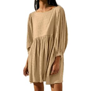 Simplee Apparel Womens Flowy Summer Tunic Dress Puff Sleeve Casual Babydoll Mini Dresses with Pockets