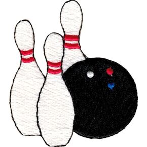 Bowling Ball with 3 Bowling Pins - Embroidered Iron On or Sew On Patch