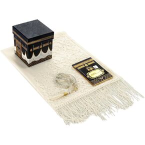 ihvan online, Tulle Shawl, Prayer Hijab for Muslim with Kaaba Design Cubic Gift Box, Islamic Salah Scarve for Worship, Headscarf, Islamic Gifts for Women, Cream