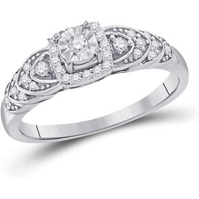 Solid 925 Sterling Silver Real Natural Diamond Heart Bridal Wedding Engagement Ring 1/5 Carat (.20 Cttw)