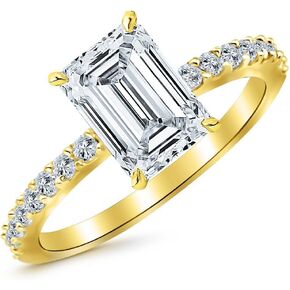 0.75 Ctw 14K White Gold Classic Side Stone Emerald Cut Diamond Engagement Ring (0.5 Ct I Color VS2 Clarity Center Stone)