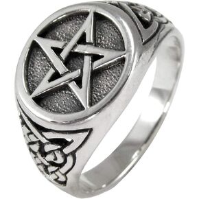 Moonlight Mysteries Sterling Silver Celtic Knot Triquetra Pentacle Pentagram Ring (Sizes 4-15)