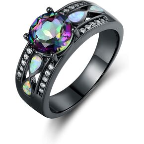 Barzel Black Rhodium Plated Created Black Opal Ring for Women