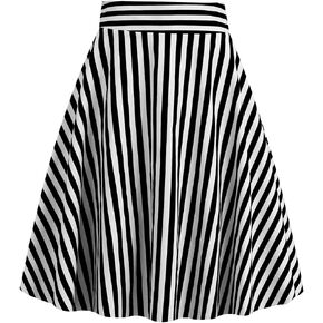 1950s Skirts for Women Vintage Striped Midi Skirt High Waist A-Line Flared Skirt Office Casual Knee Length Stripes Skirts