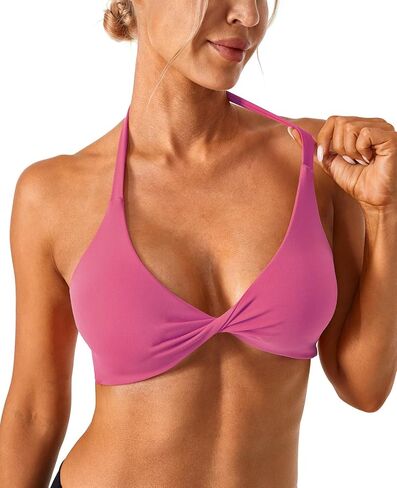 Lavento Women's Twist Front Padded Halter Sports Bra - Low Impact Yoga Lounge Workout Bras in Saudi Arabia