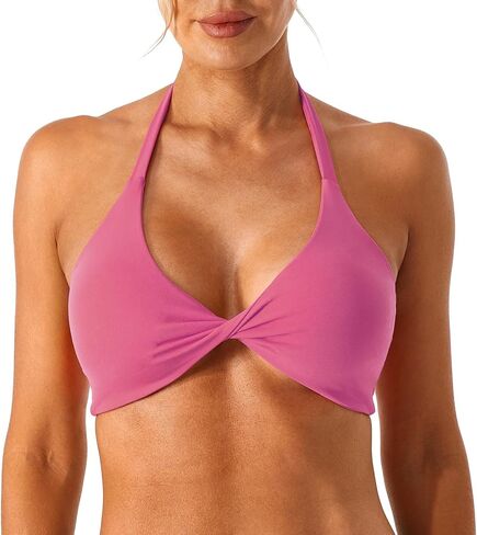 Lavento Women's Twist Front Padded Halter Sports Bra - Low Impact Yoga Lounge Workout Bras in Saudi Arabia