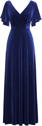 Flutter Sleeve Velvet Bridesmaids Dresses V Neck Women Wedding Long Bridesmaid Dresses for Fall in Saudi Arabia