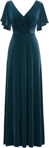 Flutter Sleeve Velvet Bridesmaids Dresses V Neck Women Wedding Long Bridesmaid Dresses for Fall in Saudi Arabia