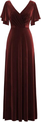 Flutter Sleeve Velvet Bridesmaids Dresses V Neck Women Wedding Long Bridesmaid Dresses for Fall in Saudi Arabia