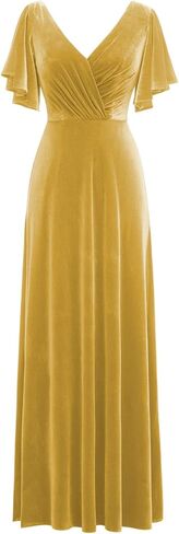 Flutter Sleeve Velvet Bridesmaids Dresses V Neck Women Wedding Long Bridesmaid Dresses for Fall in Saudi Arabia