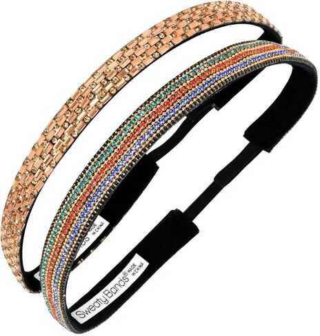 مجموعة هدايا عصابة رأس للفتيات والسيدات من Sweaty Bands - أربطة رأس لامعة مبطنة بالقطيفة - قطعتان من بلينغ إت سويت آند سباركل بلس بلينج إت برونزي جوديس in Kuwait