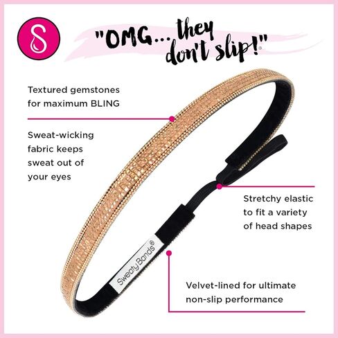 مجموعة هدايا عصابة رأس للفتيات والسيدات من Sweaty Bands - أربطة رأس لامعة مبطنة بالقطيفة - قطعتان من بلينغ إت سويت آند سباركل بلس بلينج إت برونزي جوديس in Kuwait