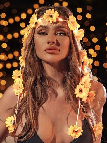 CAKURE Led Sunflower Rave Headbands Hippie Flower Headband Light Up Headpieces for Women(White) in Saudi Arabia