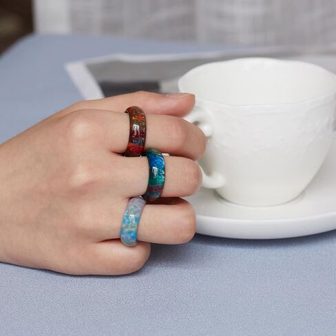 PIANOZZ Resin Acrylic Plastic Rings Colorful Chunky Dome Thick Wide Cute Trendy Rings for Women Vintage Knuckle Finger Stackable Joint Jewelry Rings Handmade Gift for Mothers Girls in Saudi Arabia