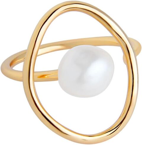 HUASAI Pearl Ring for Women White Pearl Rings Dainty Open Rings Silver Gold Adjustable Ring Jewelry Gift for Girls Lady in Saudi Arabia