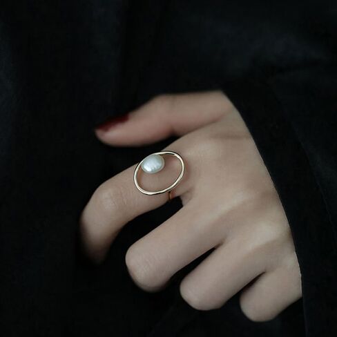 HUASAI Pearl Ring for Women White Pearl Rings Dainty Open Rings Silver Gold Adjustable Ring Jewelry Gift for Girls Lady in Saudi Arabia