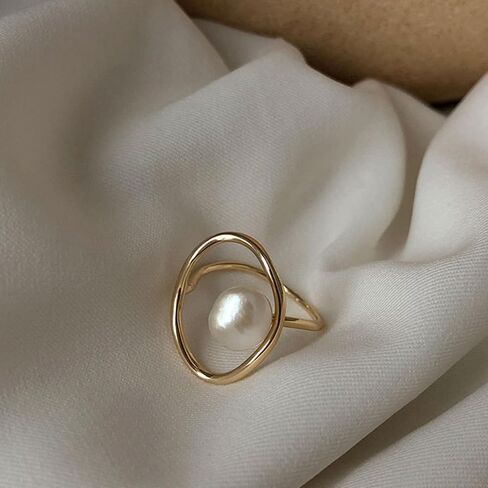 HUASAI Pearl Ring for Women White Pearl Rings Dainty Open Rings Silver Gold Adjustable Ring Jewelry Gift for Girls Lady in Saudi Arabia