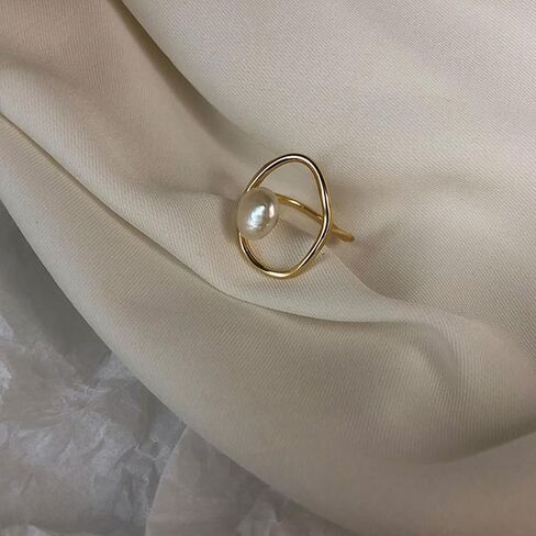 HUASAI Pearl Ring for Women White Pearl Rings Dainty Open Rings Silver Gold Adjustable Ring Jewelry Gift for Girls Lady in Saudi Arabia