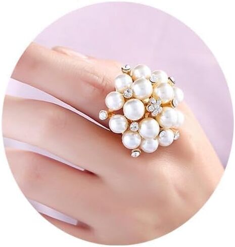 HUASAI Pearl Ring for Women White Pearl Rings Dainty Open Rings Silver Gold Adjustable Ring Jewelry Gift for Girls Lady in Saudi Arabia