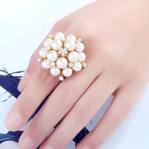 HUASAI Pearl Ring for Women White Pearl Rings Dainty Open Rings Silver Gold Adjustable Ring Jewelry Gift for Girls Lady in Saudi Arabia