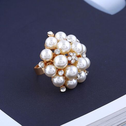 HUASAI Pearl Ring for Women White Pearl Rings Dainty Open Rings Silver Gold Adjustable Ring Jewelry Gift for Girls Lady in Saudi Arabia