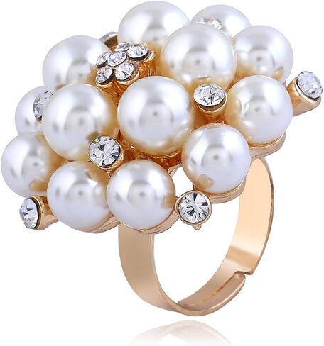 HUASAI Pearl Ring for Women White Pearl Rings Dainty Open Rings Silver Gold Adjustable Ring Jewelry Gift for Girls Lady in Saudi Arabia