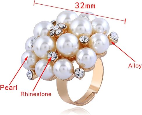 HUASAI Pearl Ring for Women White Pearl Rings Dainty Open Rings Silver Gold Adjustable Ring Jewelry Gift for Girls Lady in Saudi Arabia