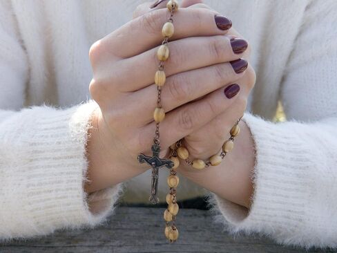 Nazareth Store Olive Wood Beads Rosary Necklace Catholic Holy Mary Medal Bronze Cross Crucifix Vintage Design Rosario Catholico in Velvet Bag 20" in Saudi Arabia
