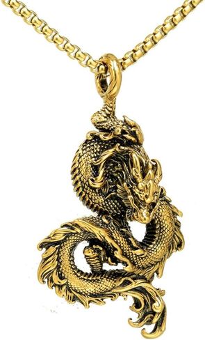 Chinese Dragon Necklace for Men, Hip Hop Dragon Necklace, Norse Viking Dragon Head Pendant Necklace with 23.6"Chain, Stainless Steel Punk Rock Dragon Pendant, Vintage Animal Dragon Necklace Jewelry Gift for Men Boys in Saudi Arabia