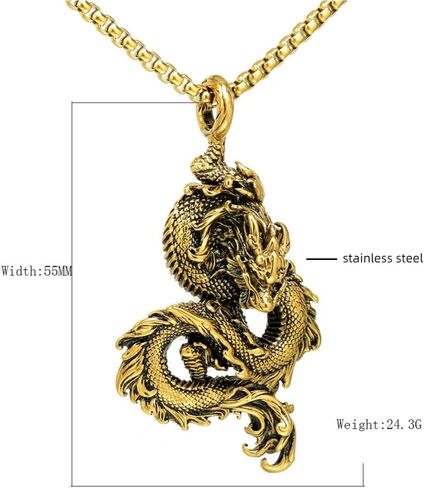 Chinese Dragon Necklace for Men, Hip Hop Dragon Necklace, Norse Viking Dragon Head Pendant Necklace with 23.6"Chain, Stainless Steel Punk Rock Dragon Pendant, Vintage Animal Dragon Necklace Jewelry Gift for Men Boys in Saudi Arabia
