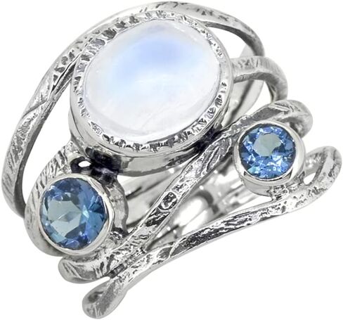 YoTreasure 8x10 MM Moonstone & London Blue Topaz Solid 925 Sterling Silver Bypass Ring in Saudi Arabia
