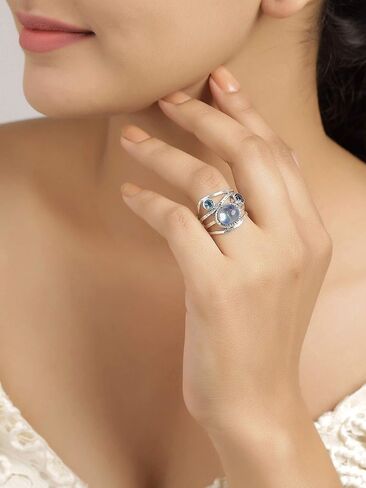 YoTreasure 8x10 MM Moonstone & London Blue Topaz Solid 925 Sterling Silver Bypass Ring in Saudi Arabia