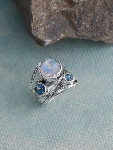 YoTreasure 8x10 MM Moonstone & London Blue Topaz Solid 925 Sterling Silver Bypass Ring in Saudi Arabia