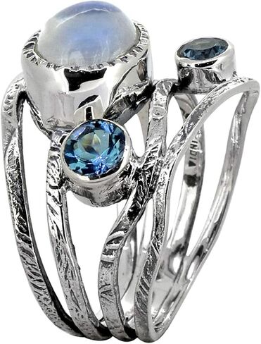 YoTreasure 8x10 MM Moonstone & London Blue Topaz Solid 925 Sterling Silver Bypass Ring in Saudi Arabia
