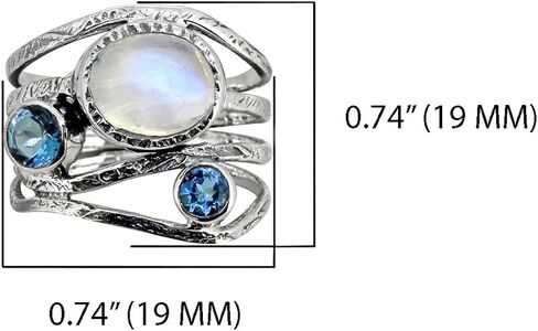 YoTreasure 8x10 MM Moonstone & London Blue Topaz Solid 925 Sterling Silver Bypass Ring in Saudi Arabia